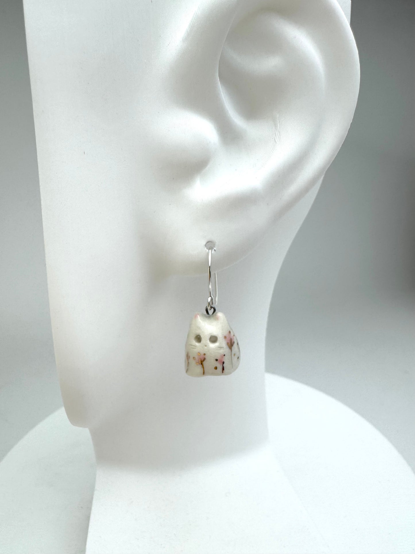 Pink Flower Ghost Cat Earrings