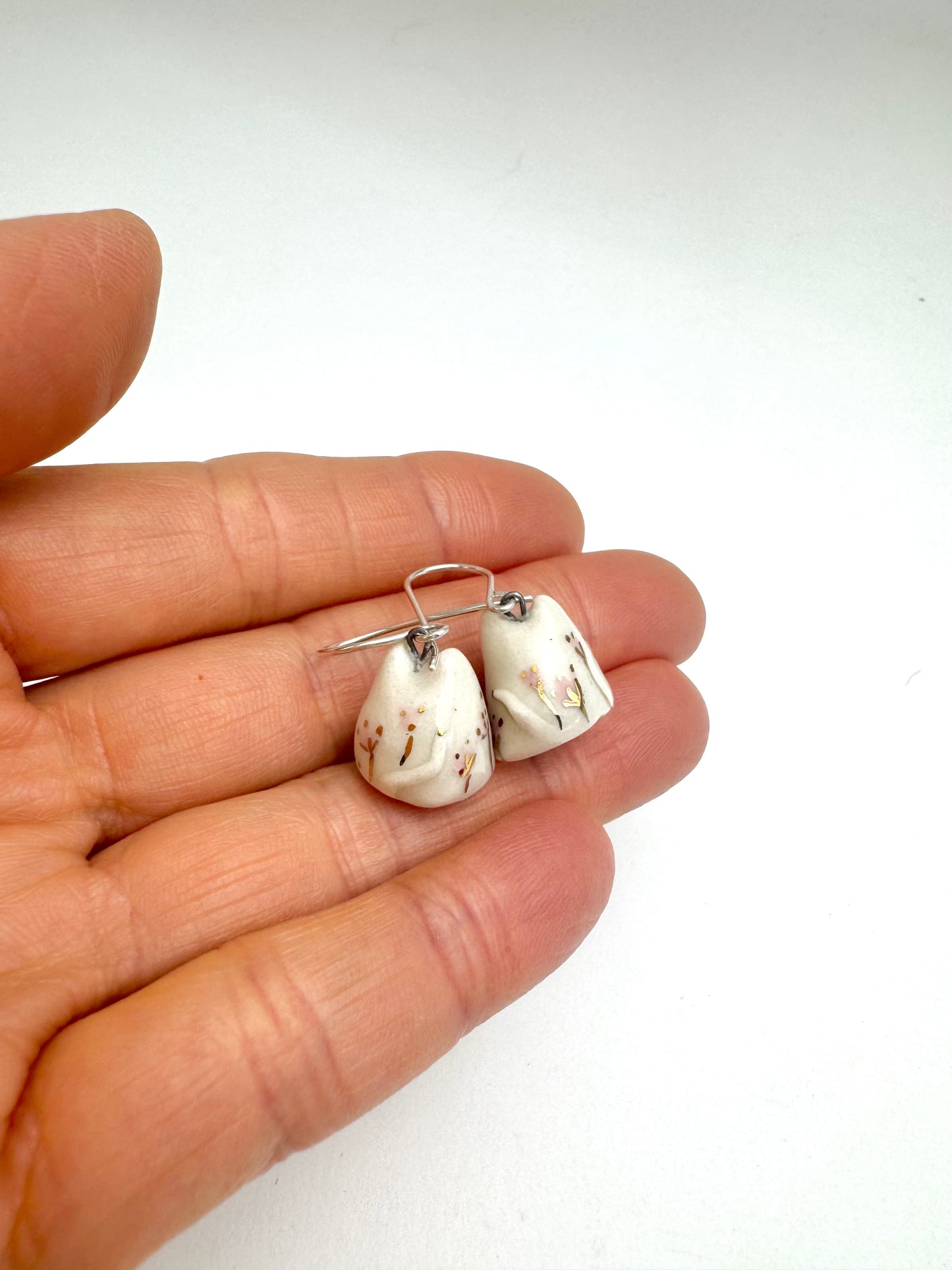Pink Flower Ghost Cat Earrings