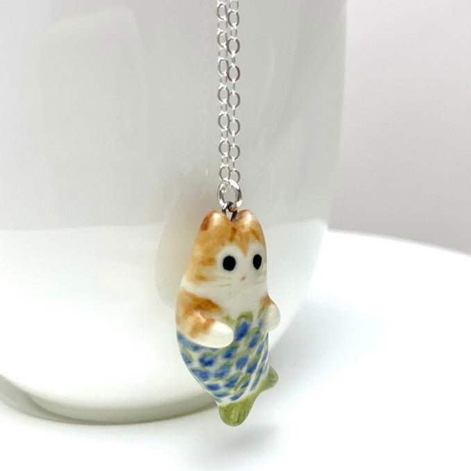 Orange Tabby Mermaid Cat Necklace