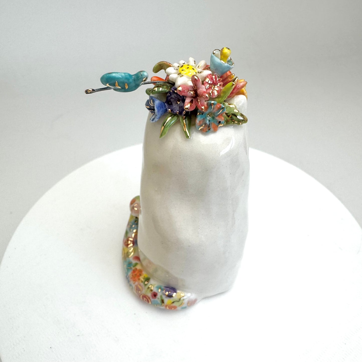 Flower Hat Cat Figurine