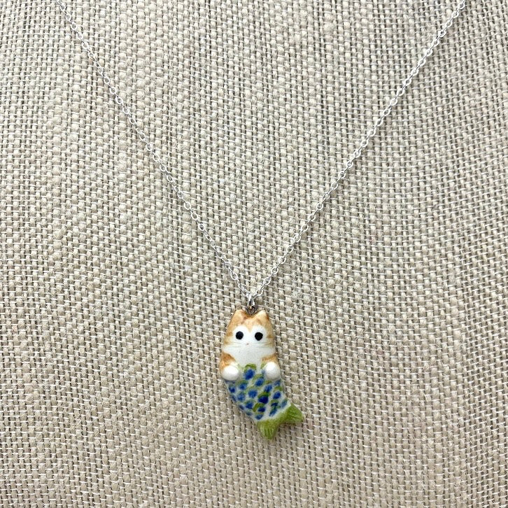 Orange Tabby Mermaid Cat Necklace
