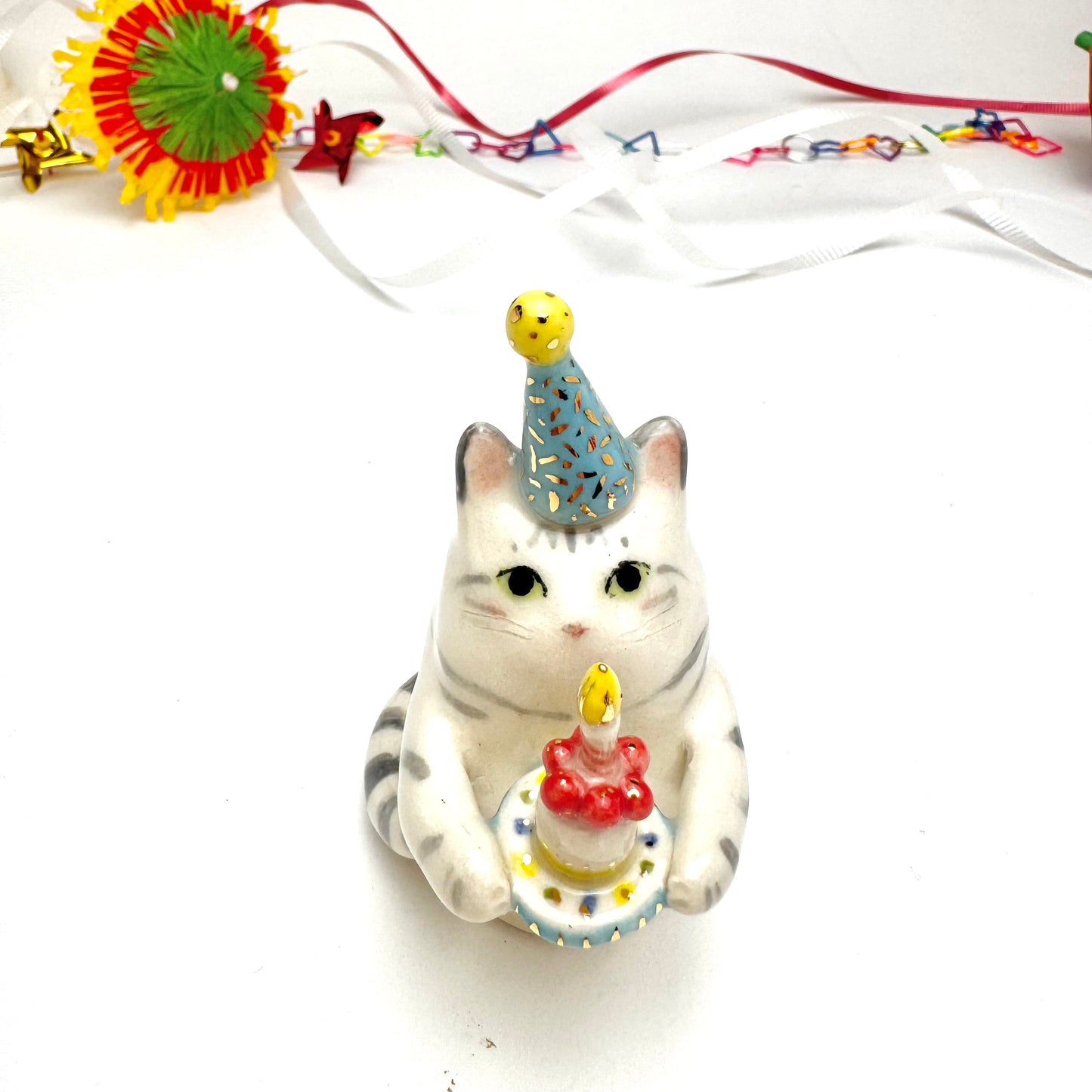 Birthday Cake Cat Figurine