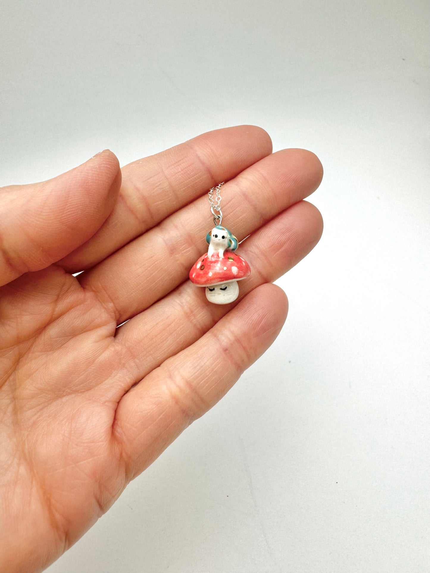 Snail Cat on Mushroom Necklace