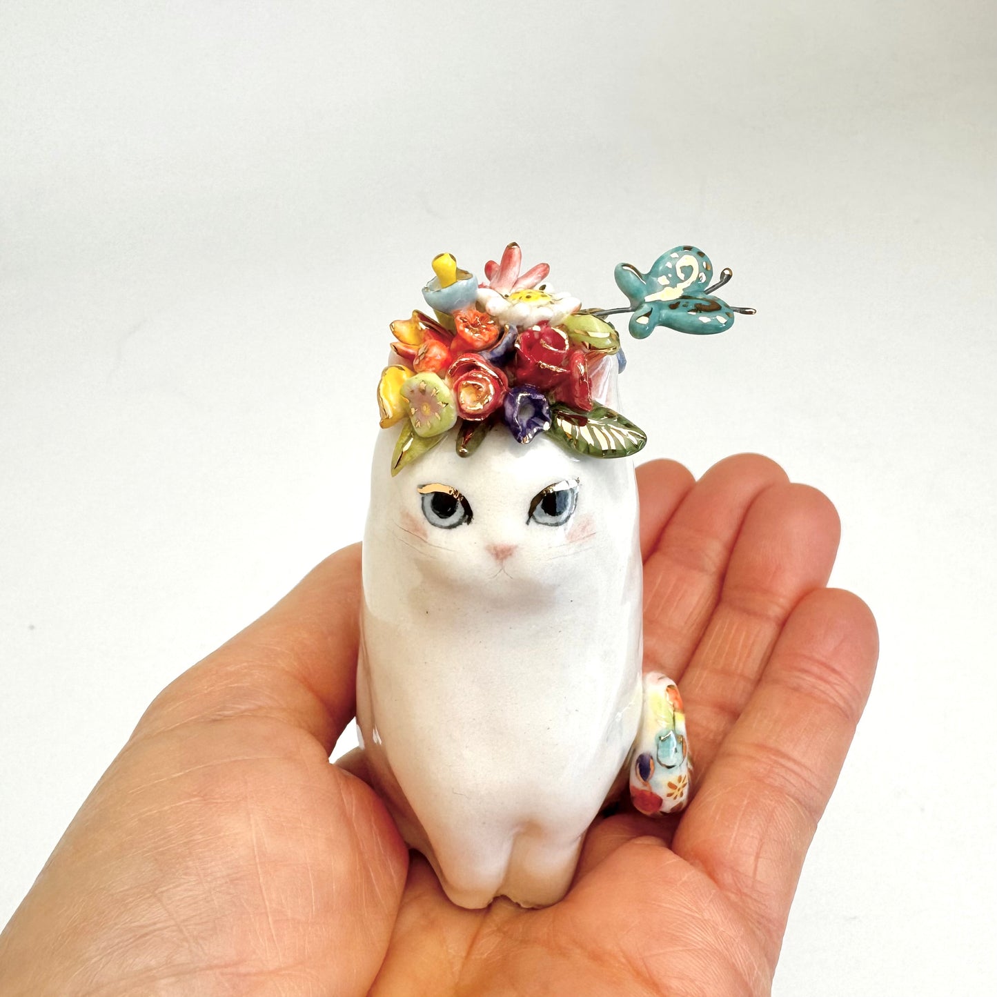 Flower Hat Cat Figurine