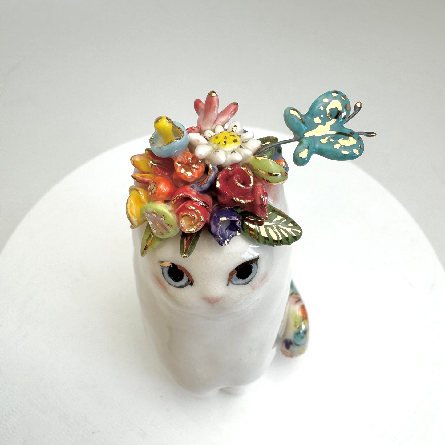 Flower Hat Cat Figurine