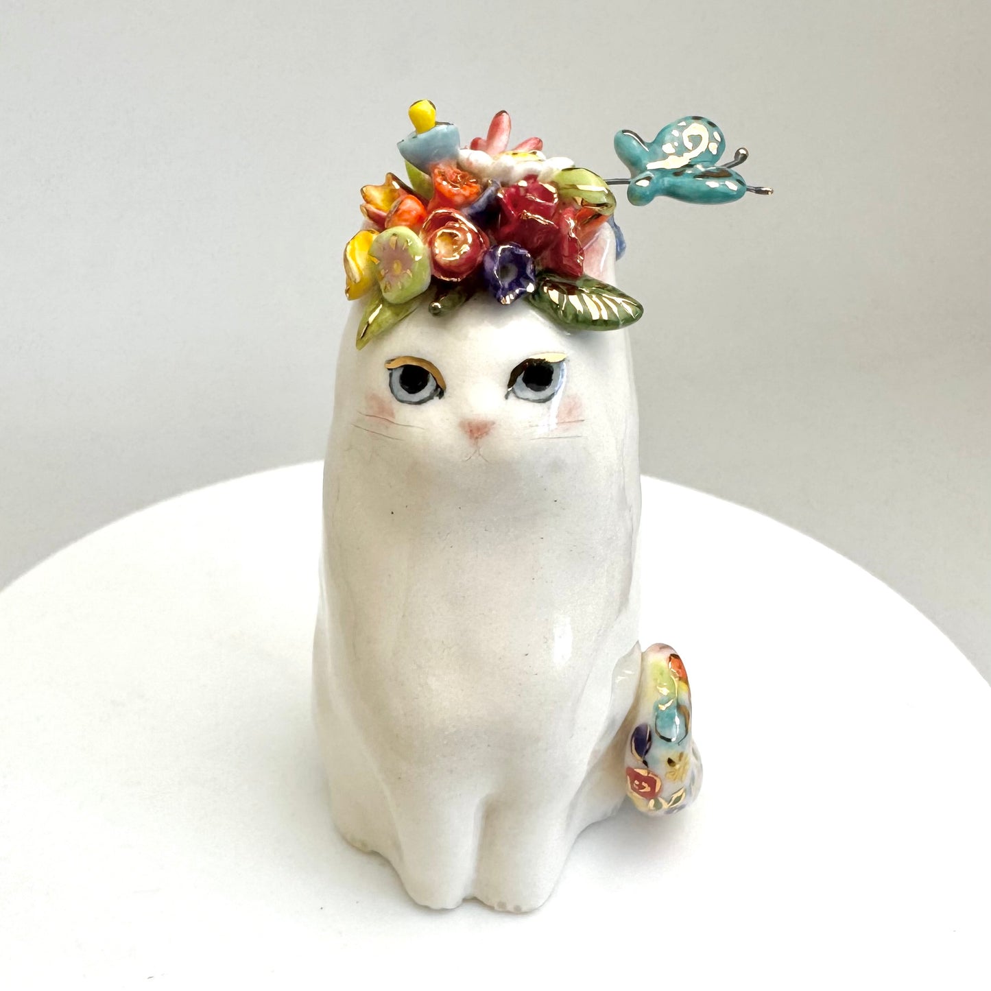 Flower Hat Cat Figurine