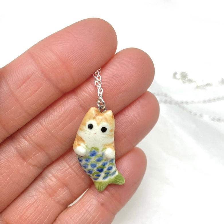 Orange Tabby Mermaid Cat Necklace
