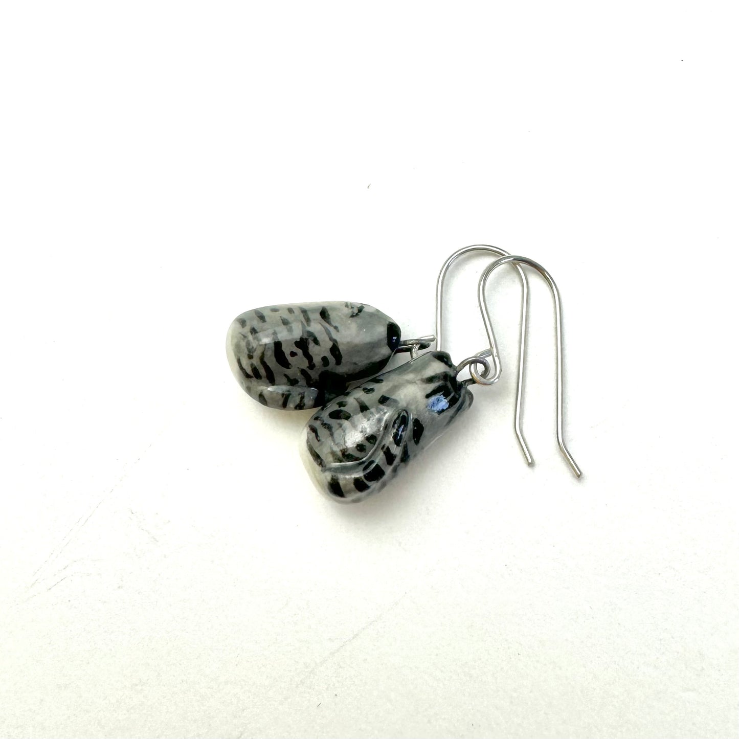 Long Gray Tabby Cat Dangle Earrings