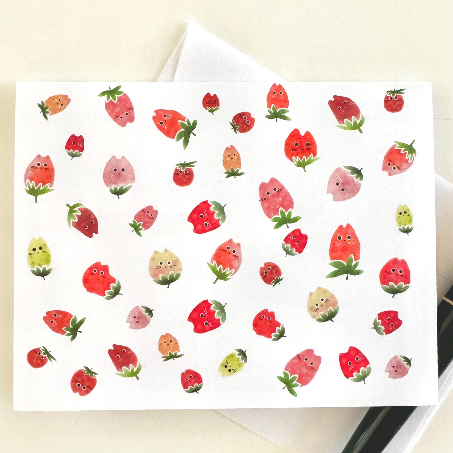 Strawberry Cat Greeting Card