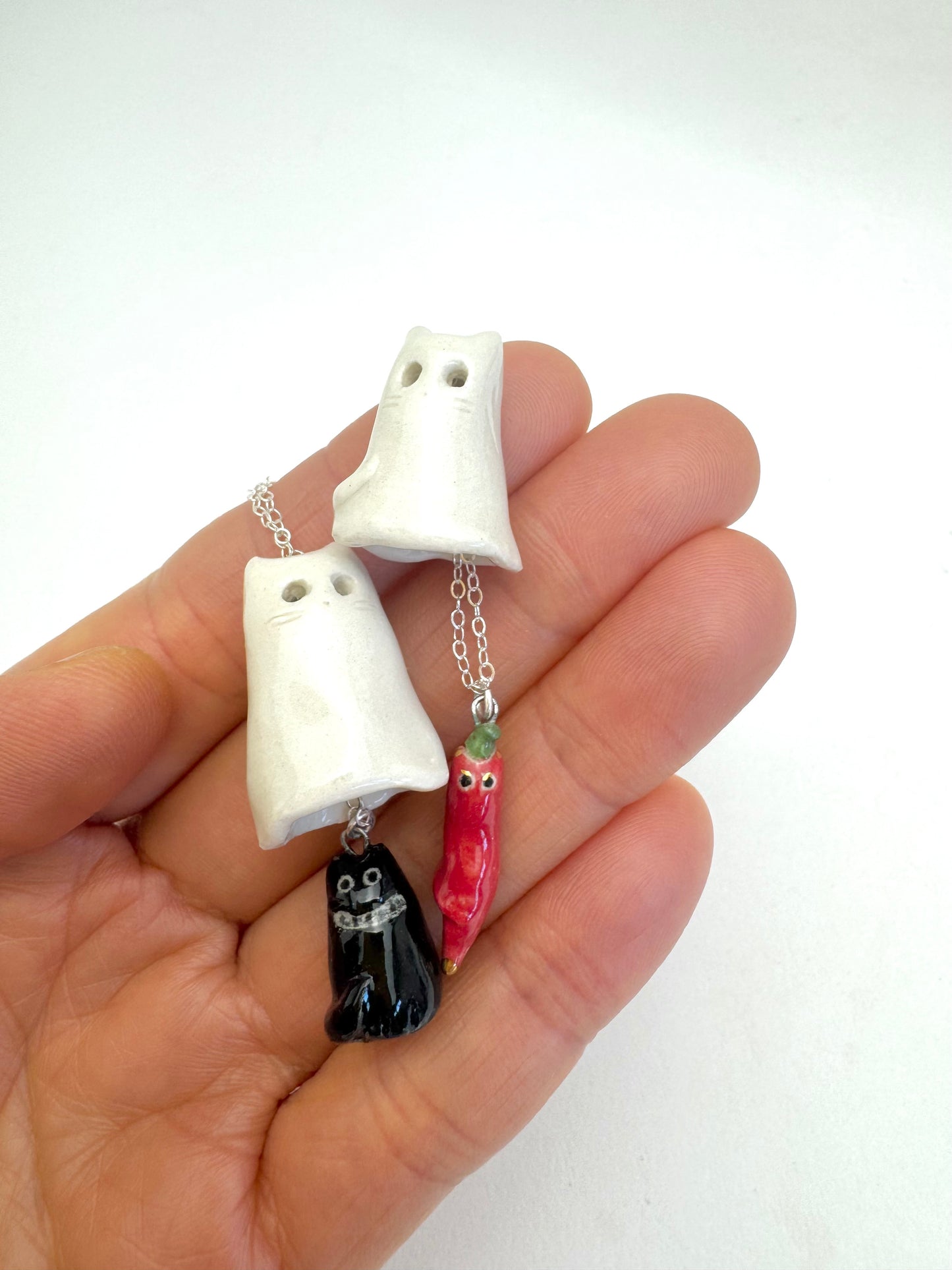 Peek a Boo Ghost Cat Necklace