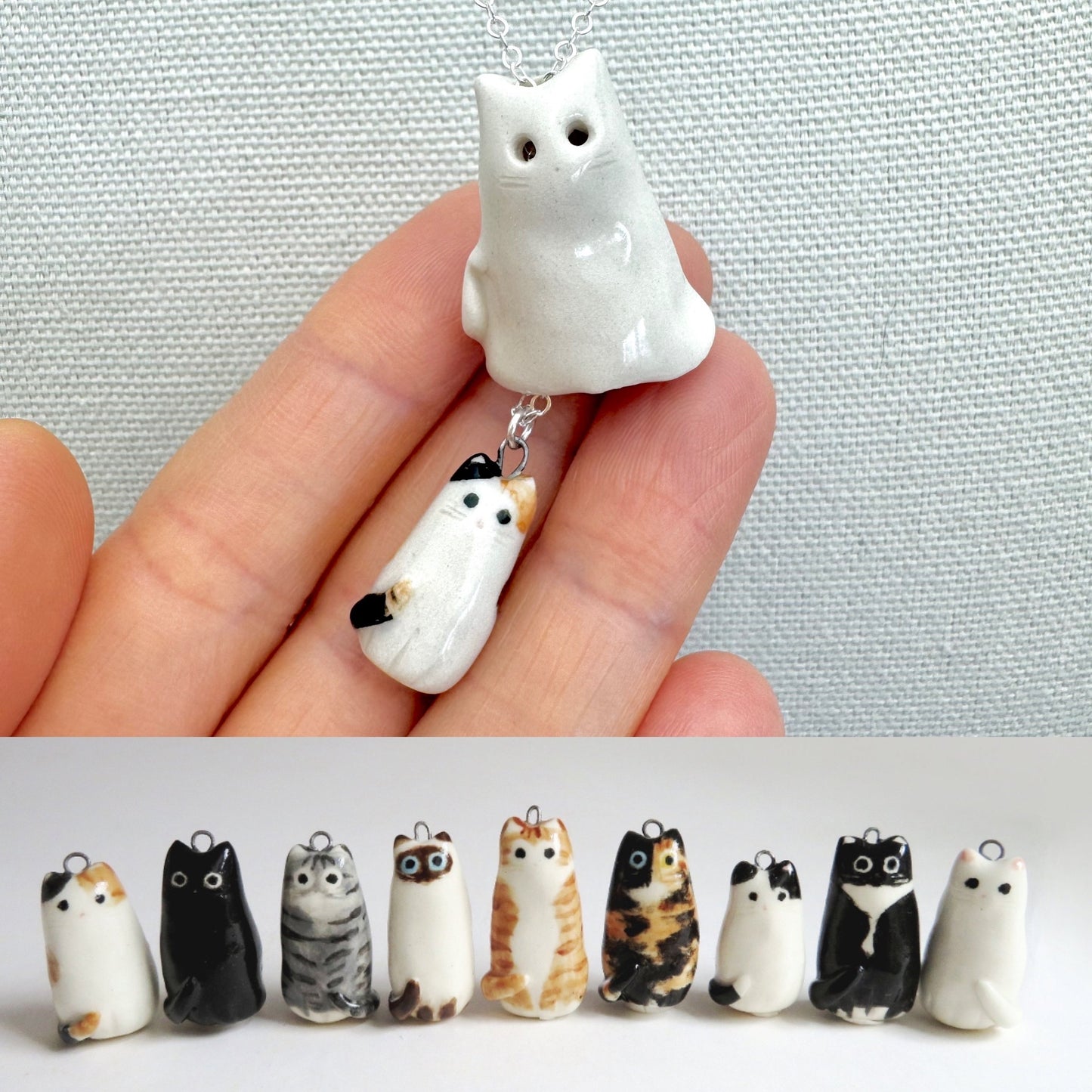 Peek a Boo Ghost Cat Necklace