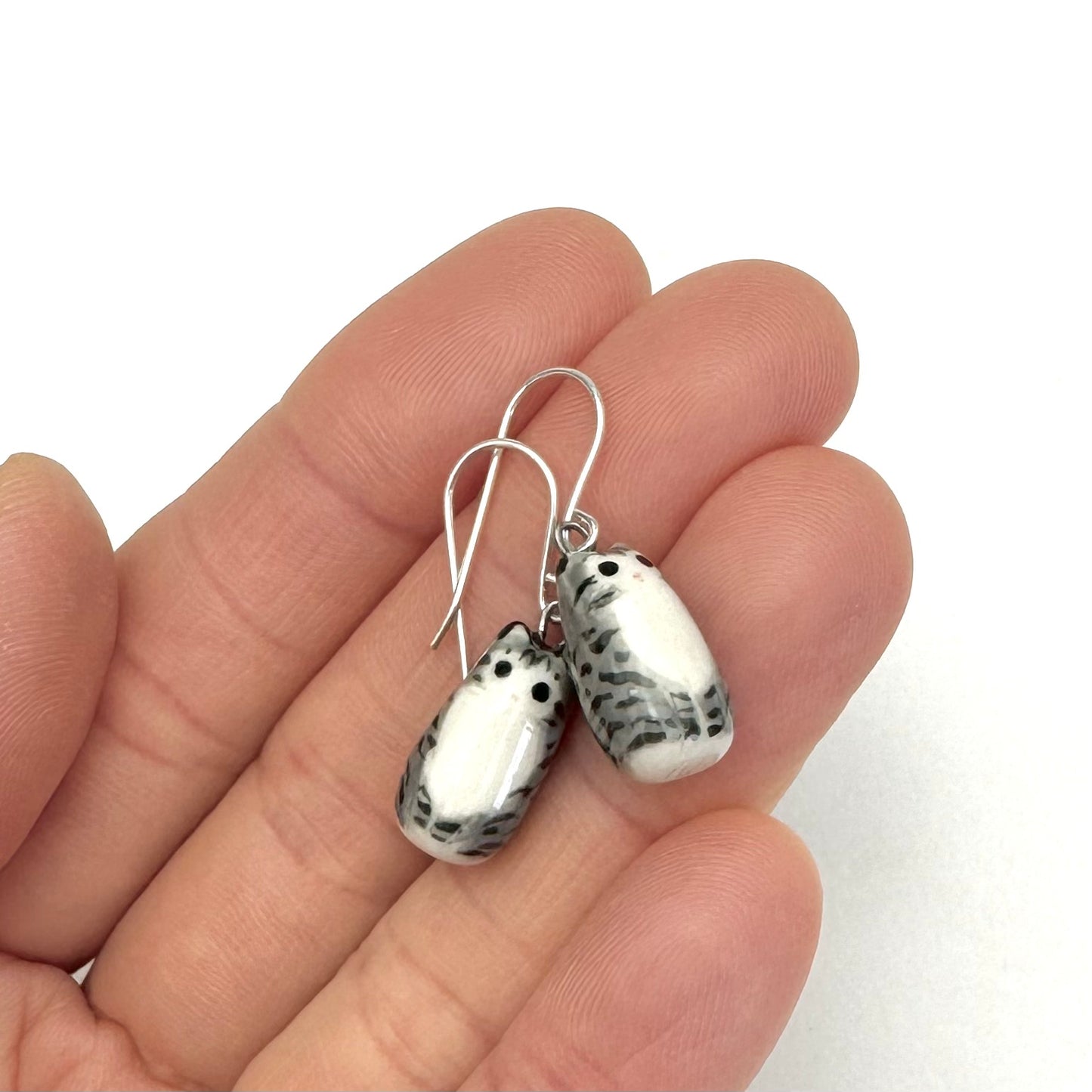 Long Gray Tabby Cat Dangle Earrings