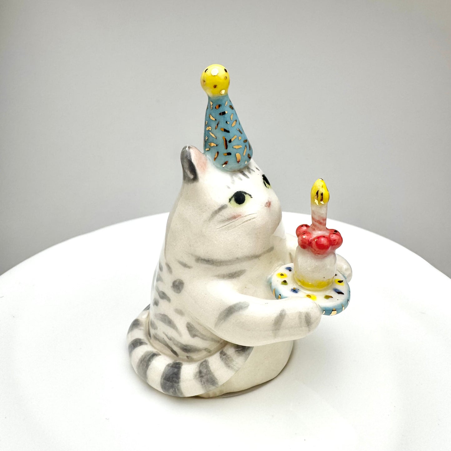 Birthday Cake Cat Figurine