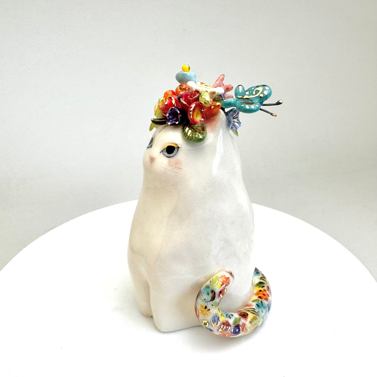Flower Hat Cat Figurine