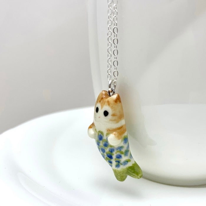 Orange Tabby Mermaid Cat Necklace