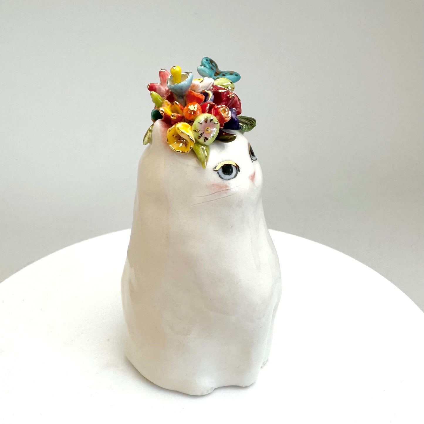 Flower Hat Cat Figurine