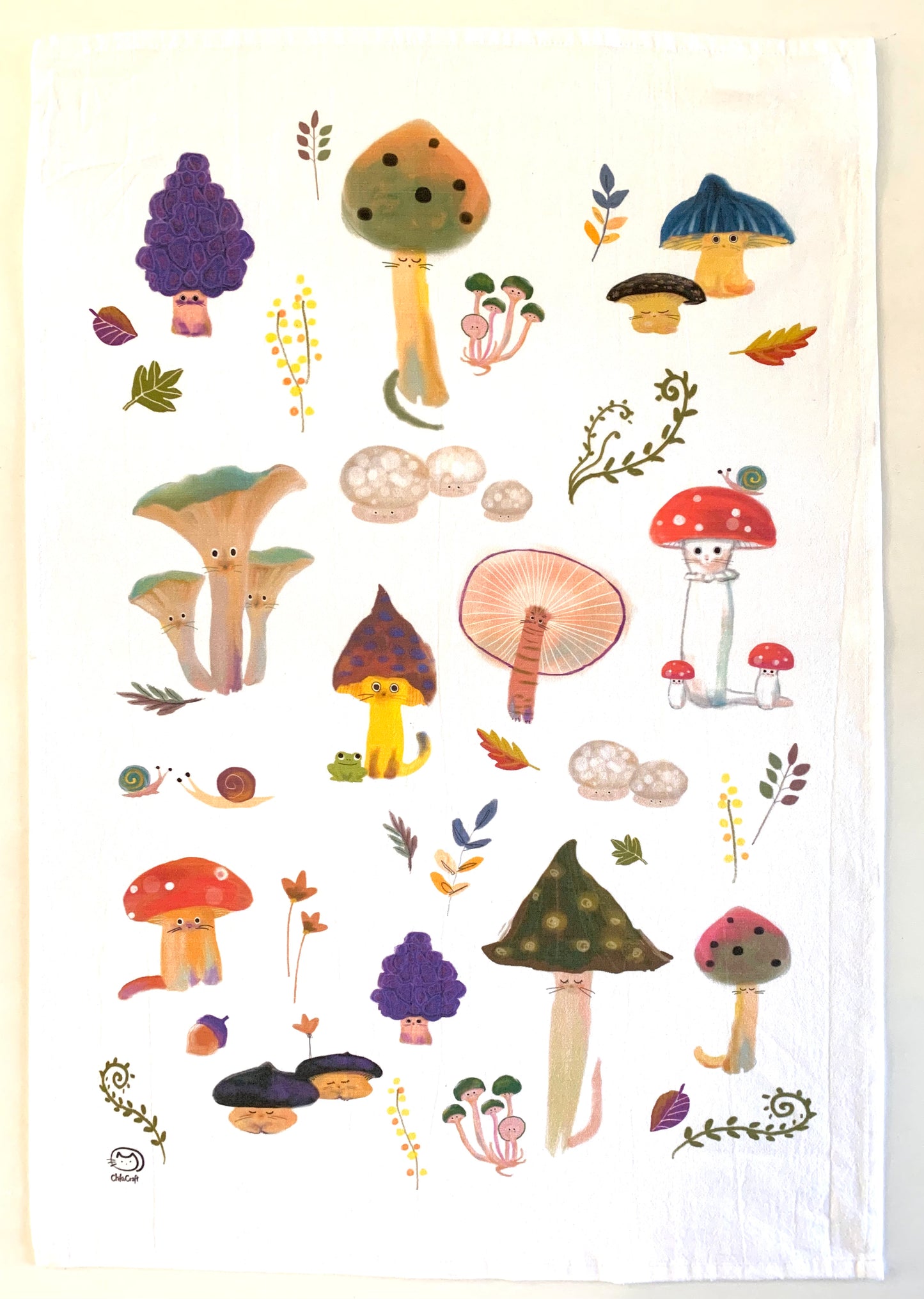 Mushroom Cat Tea Towel