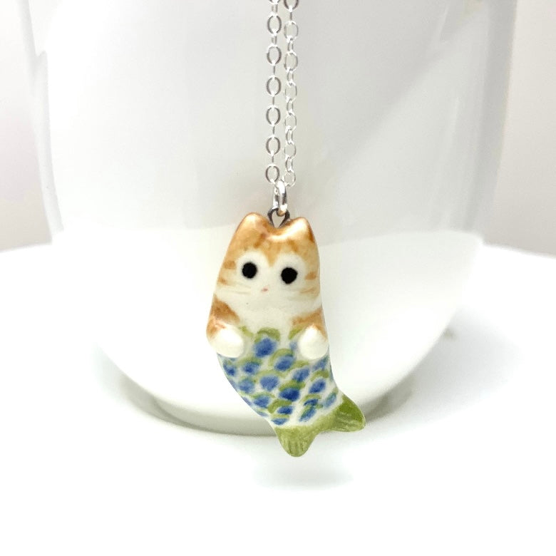 Orange Tabby Mermaid Cat Necklace