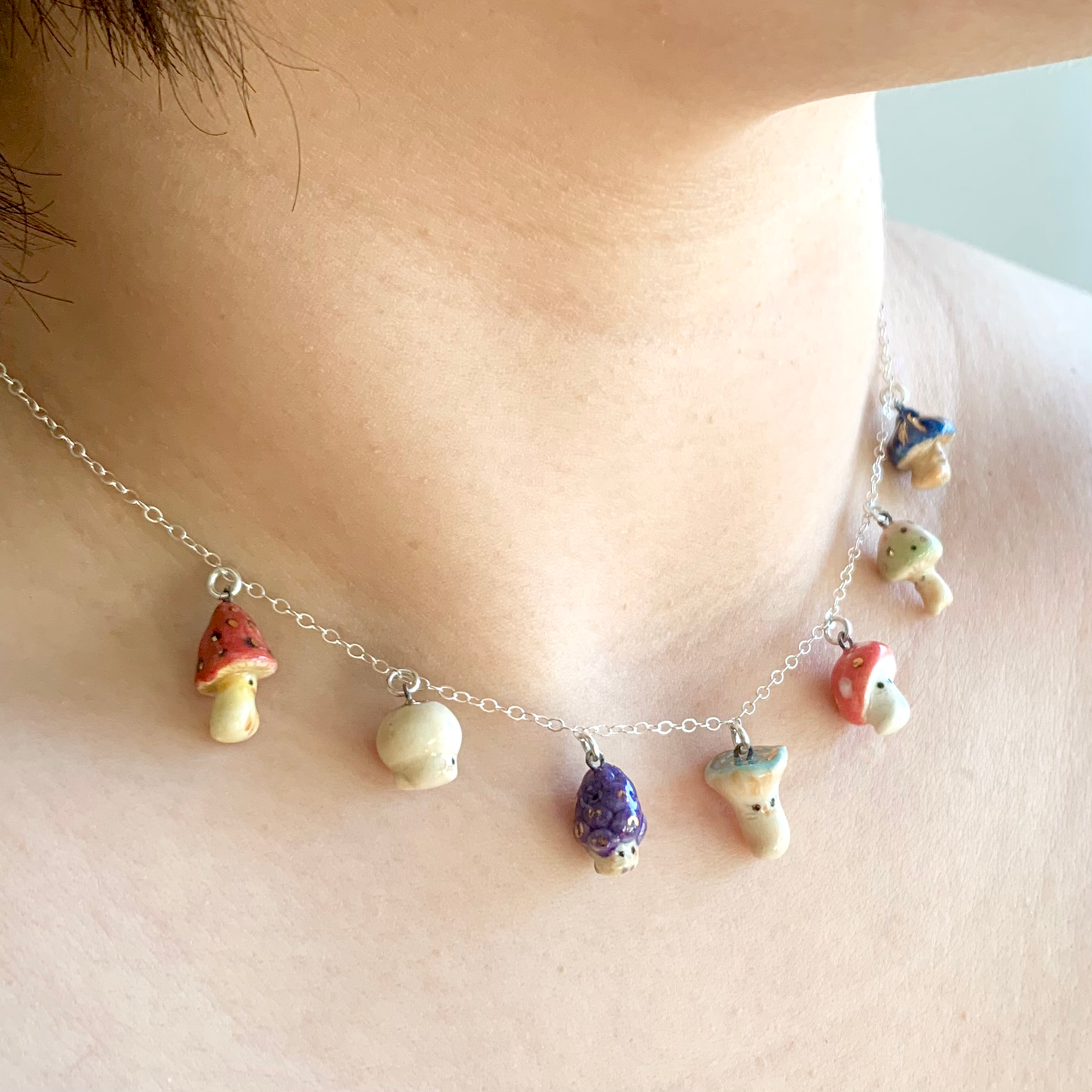 Multi Mushroom Cat Necklace