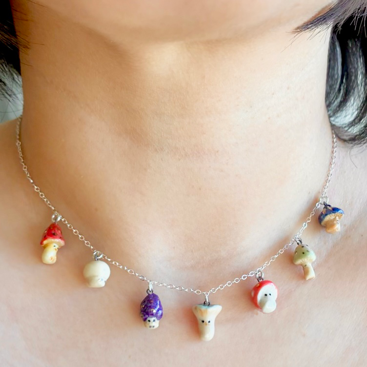 Multi Mushroom Cat Necklace