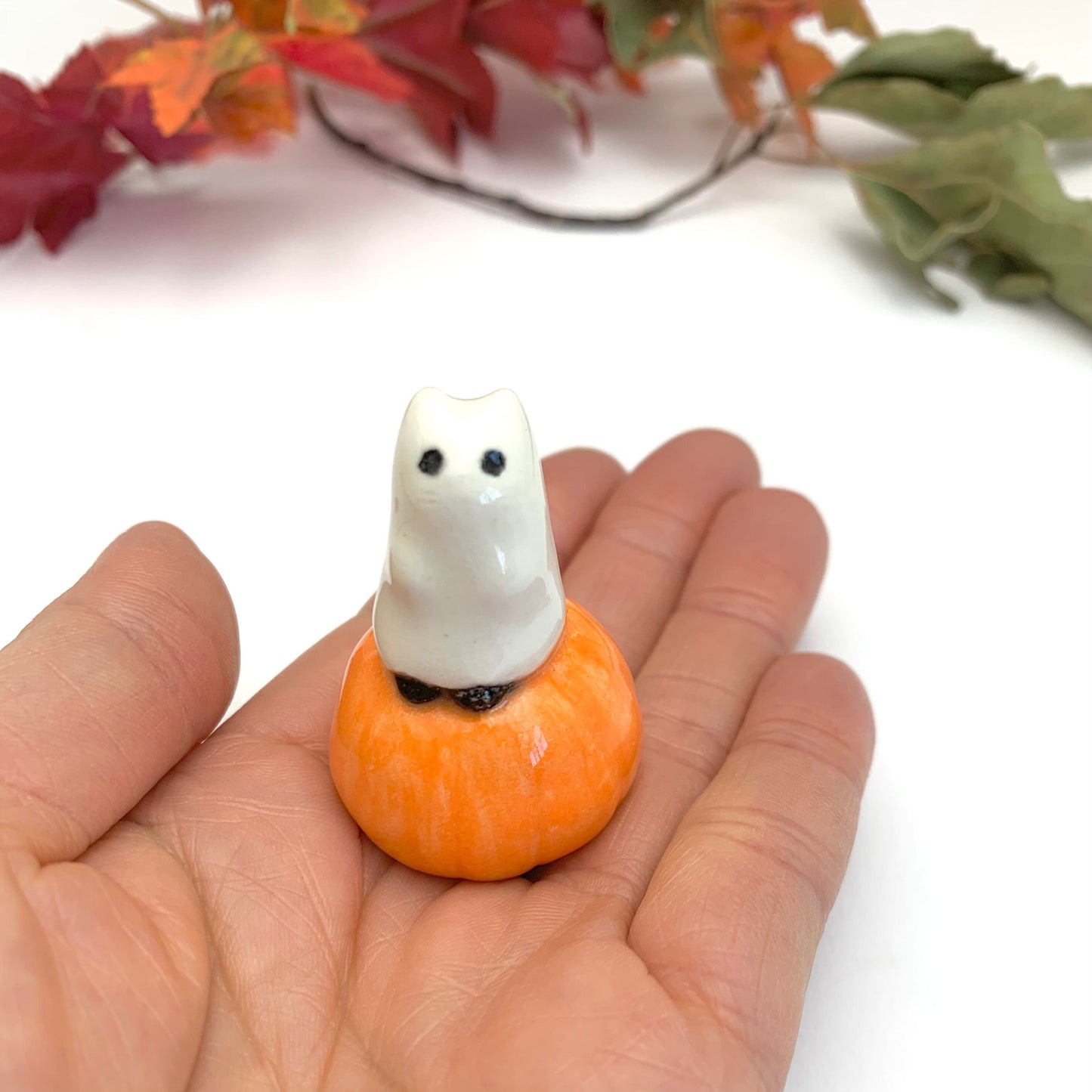 Ghost Cat Pumpkin Mini Figurine