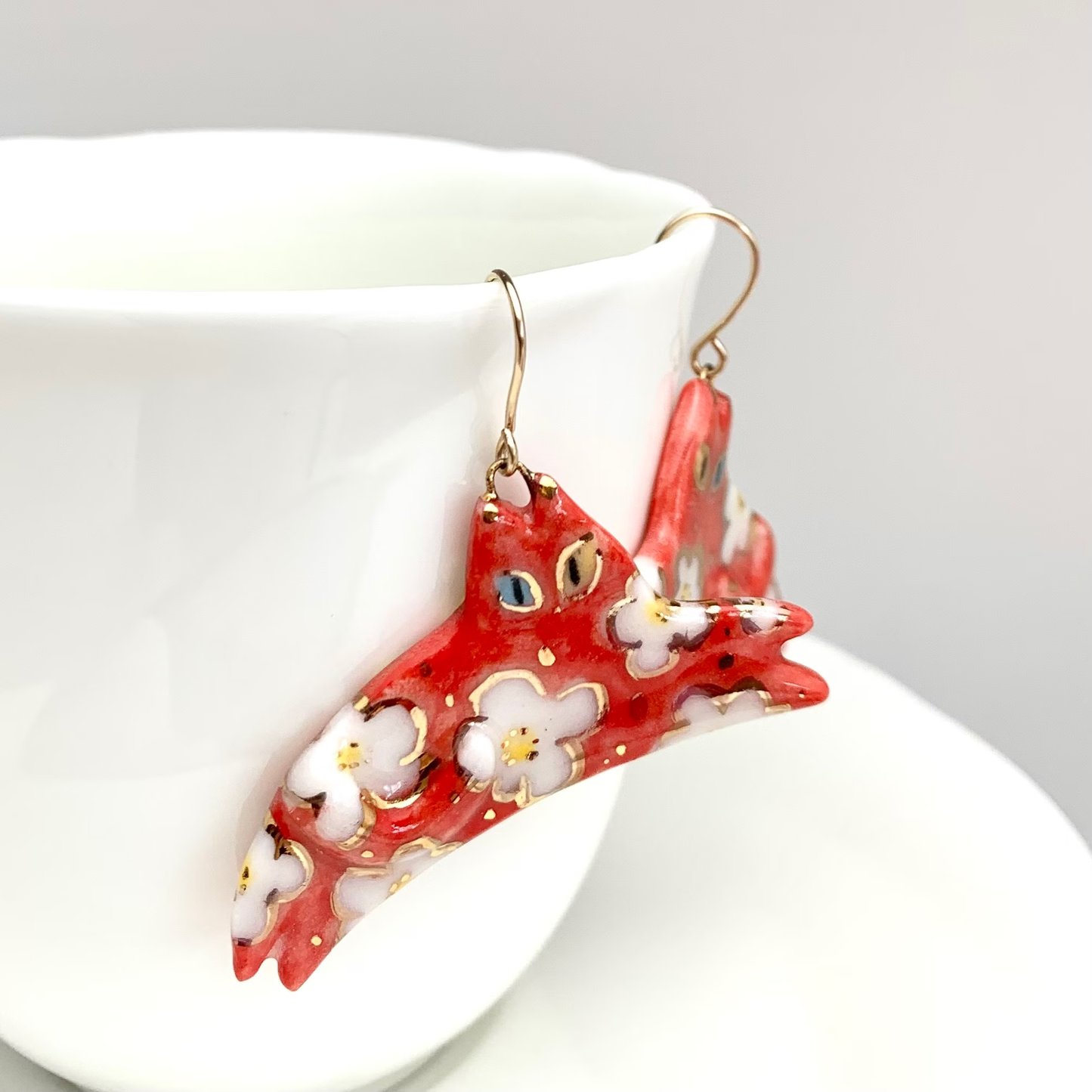 Statement Red Cat Dangle Earrings