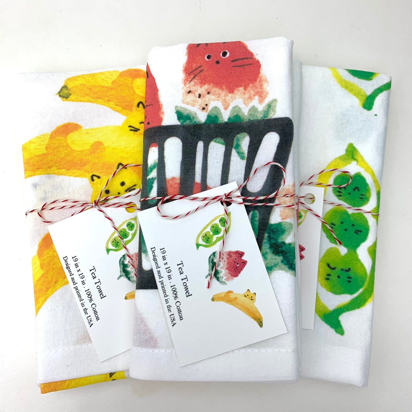 Fruit and Veggie Cat Tea Towels