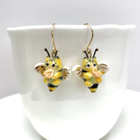 Bee Cat Dangle Earrings