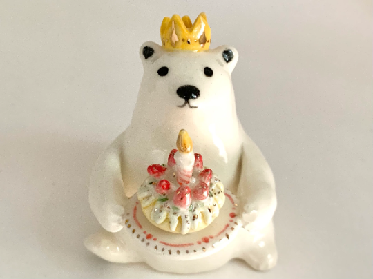 Birthday Cake Bear Figurine