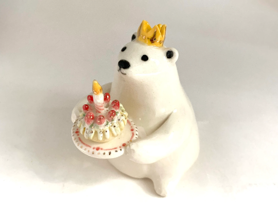 Birthday Cake Bear Figurine