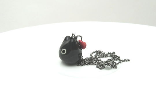 Black Cat Red Heart Necklace