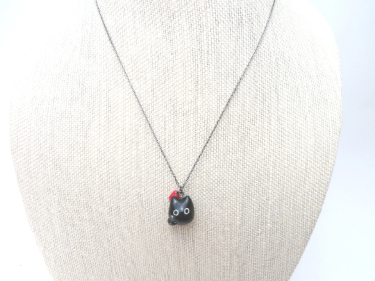 Black Cat Red Heart Necklace