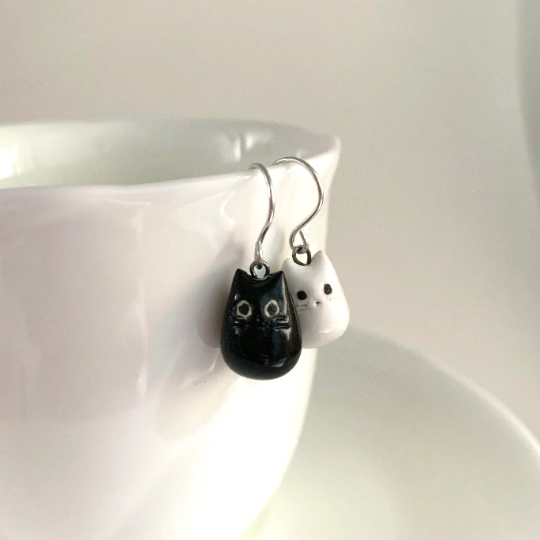 Black & White Cat Dangle Earrings