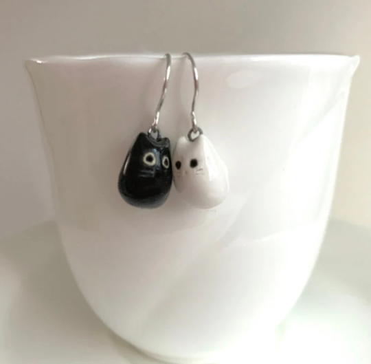 Black & White Cat Dangle Earrings