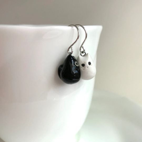 Black & White Cat Dangle Earrings