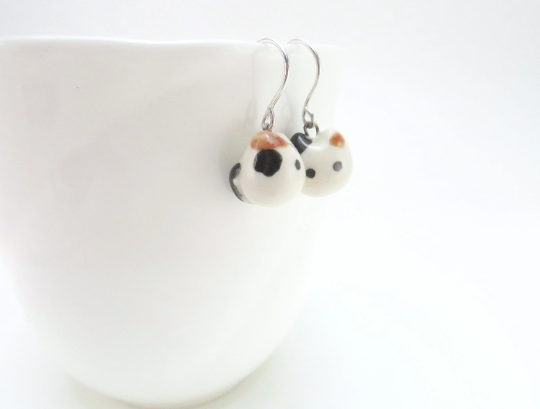 Calico Cat Dangle Earrings