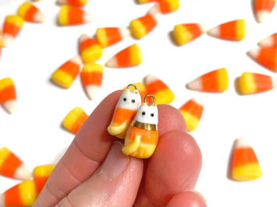 Candy Corn Cat Dangle Earrings