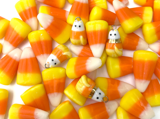 Candy Corn Cat Dangle Earrings