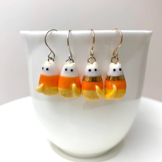 Candy Corn Cat Dangle Earrings