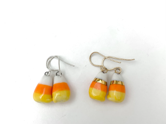 Candy Corn Cat Dangle Earrings