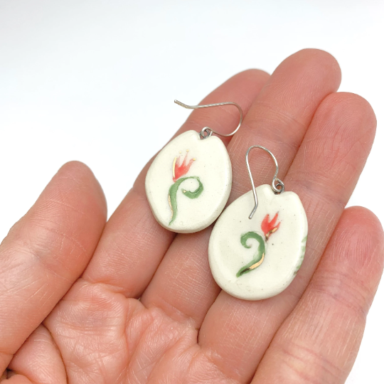 Flat Floral Cat Dangle Earrings