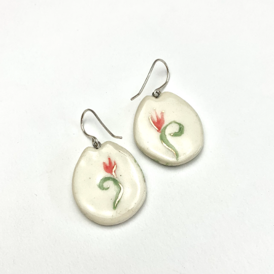 Flat Floral Cat Dangle Earrings