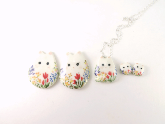 Tiny Floral Cat Stud Earrings