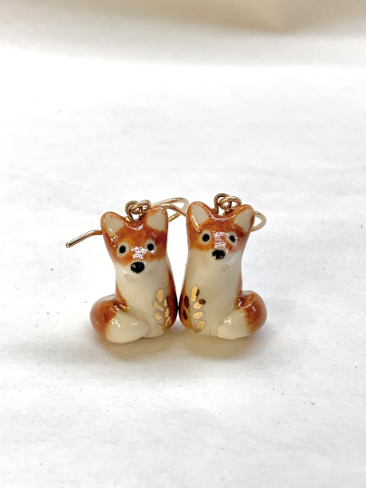 Golden Leaf Fox Dangle Earrings