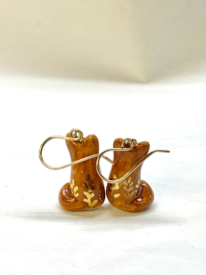 Golden Leaf Fox Dangle Earrings