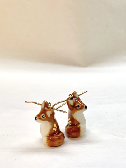 Golden Leaf Fox Dangle Earrings