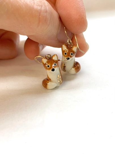 Golden Leaf Fox Dangle Earrings