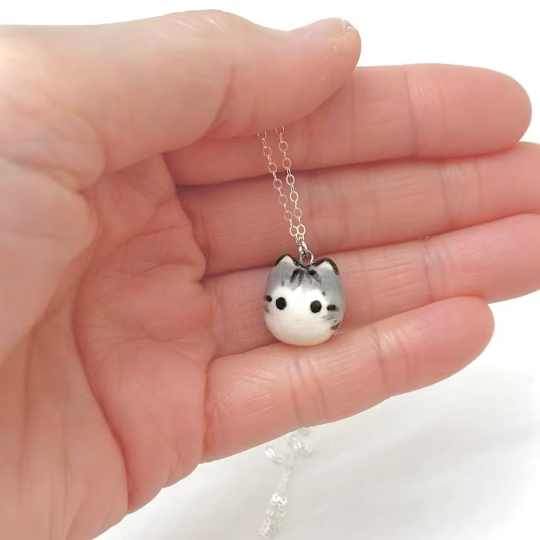 Gray Tabby Cat Necklace