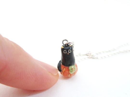 Black Cat Pumpkin Necklace