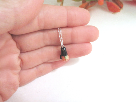 Black Cat Pumpkin Necklace